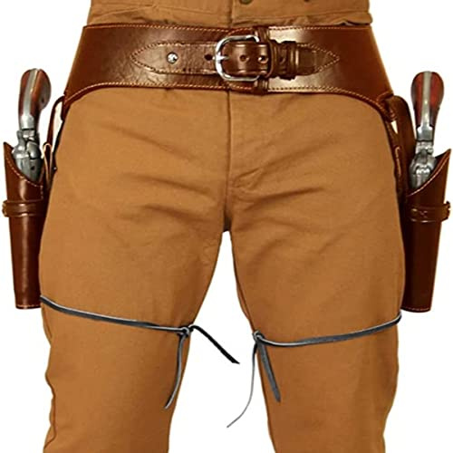 SIULAS Vintage PU Leder Doppel Pistole Revolver Gürtel Holster, alte Wild West Cowboy Gunfighter Pistolenhalter für Männer,Braun