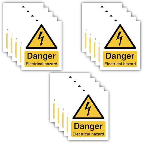 11CM X 9CM Pack of 15 Self Adhesive Danger Electrical Hazard Warning Vinyl Stickers, Electrical Safety Stickers, Electric Sign Label, Orange, White, Black