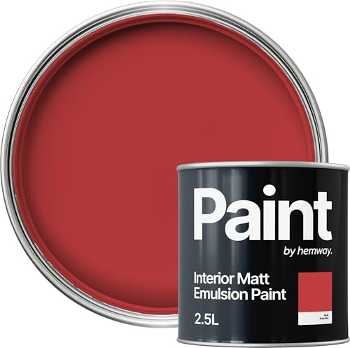 Hemway Ruby Red Paint 2.5 L, Indoor Matt Finish, One Coat | Wall Paint, Acrylic & Water-Based Emulsion, Quick Dry & High Coverage for the Kitchen, Bathroom & Bedroom Walls & Ceiling