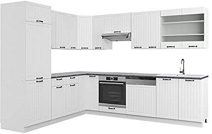 Vicco Eckküche Fame-Line, Küchenzeile in L-Form, Weiß Landhaus/Weiß, 227 x 287 cm, AP Eiche