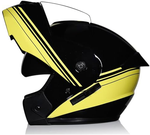 YPDOPORA Klapphelm Mit DOT, Motorradhelm, Rollerhelm, Integralhelm, Helm Mit Doppelvisier, Motocross-Helm Für Damen Und Herren, Modularer Helm,Gelb,S53~54cm