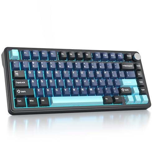 SbocKeeb M75 Clavier Mécanique sans Fil avec Knob, Compact 75% RVB Clavier Gamer Mécanique Jeu Remplaçable à Chaud BT5.0/2.4G/USB with Creamy Interrupteur-5 Mousses Insonorisantes - Amrican QWERTY