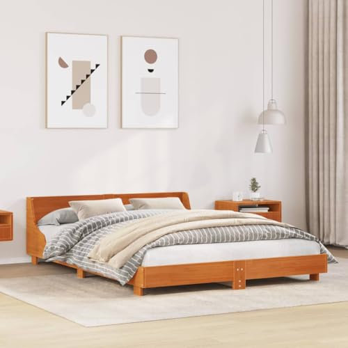 Buzaza Massivholzbett ohne Matratze Wachsbraun 140x190 cm Holz Bett Massivholzbett Bed Frame Bettgestell Bett Holz Kiefernholz - 850742