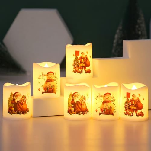 ACAREY Weihnachtsdeko LED Kerzen, 6 Stück Weihnachtsdeko Innen Flammenlose LED Kerzen Teelichter mit Weihnachtsmann Deko, LED Teelichter Batteriebetrieben für Weihnachten Deko, Tischdeko, Heimdek