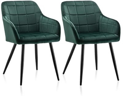 ZBAOLTO Esszimmerstühle 2er Set Samt, Grid-Design-Armlehnstuhl Küchenstuhl Polsterstuhl Wohnzimmerstuhl mit Armlehnen Rückenlehne Metallbeine, für Esszimmer Wohnzimmer Küche, Grün