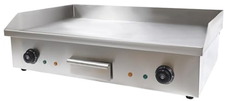 Grillplatte Elektrisch 4.4KW 50-300°C Kommerzielle Bratplatte Plancha Grill Flache Griddleplatte Elektrogrill mit FettschubladeTemperaturregelung Profi Edelstahl Backplatte