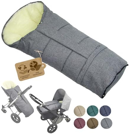 Fotsäck [vinteråkpåse för barnvagn] buggy släde, gosig påse, universell mumiform med lammull, storlek, justerbar, varm, tvättbar med dragkedja (melerad, mörkgrå)