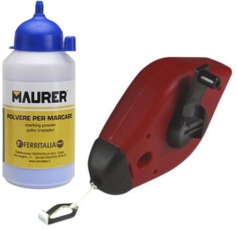 LoviStore Set Tracciatore in Pvc con Flacone di Polvere Blu 100 gr, Traccialinea in Plastica, Lunghezza Filo 15 mt, Sistema di Misurazione e Tracciamento Gesso Marcatura Linee Precise