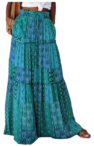 JENJON Mujer Falda Larga Estampada Cintura Alta Elástica Casual Estilo Bohemio Etnico Vestido 2 en 1 Talla Unica