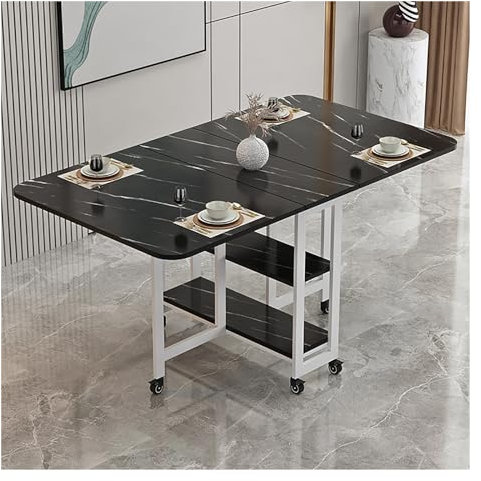 Umwandelbarer klappbarer Esstisch mit Ablageregal und Ablage, vielseitiger Basteltisch mit 6 Rollen, ausziehbar und beweglich, platzsparendes Design, zusammenklappbar in 3 Formen