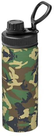 Borraccia verde militare mimetica per campeggio ed escursionismo, in acciaio inox, con isolamento a doppia parete