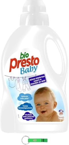 Lot de 4 lessives bio Presto pour bébé Detersivo Liquido Bucato Lavatrice - Lessive liquide pour machine à laver délicate pour enfants - 25 lavages 1500 ml + porte-clés Beni Culinari