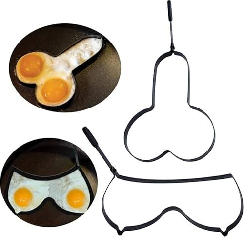Paquete de 2 divertidos moldes para huevos, freidora de huevos divertidos, herramienta de cocción de panqueques de huevo, anillo de huevo antiadherente de acero inoxidable, molde para panqueques para
