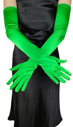 Anevous Satin Handschuhe, Lang Handschuhe Damen, Elegant Handschuhe, Stretch Handschuhe für Geburtstag, Abendhandschuh, Party, Opera, Abendparty, Cosplay,Grasgrün