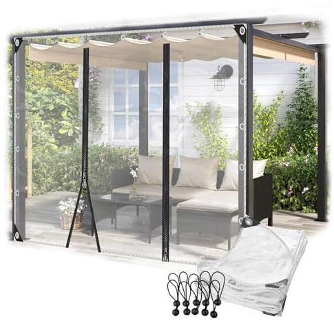 JIwqDY Outdoor Waterproof Clear Tarp Curtains with Zip Door Gazebo Transparent Side Panels Pvc Plastic Tarpaulin, for Pergola Patio(3x2.2m)