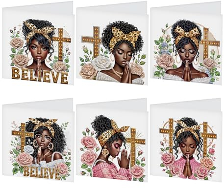 JISHSHAY 6 Pack Diamond Painting Grußkarten Afrikanische Frau Diamant Painting Bilder Hochzeitskarten Kreuz Basteln Erwachsene Karte Danke Mosaik Bastelset Erwachsene Geburtstagskarten mit Umschlag