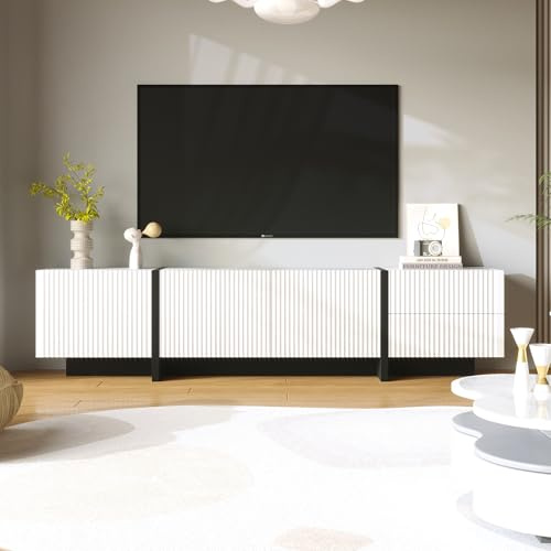 Jaxenor 190cm TV Lowboard mit 3 Türen, TV Board mit 2 Schubladen, Modern Fernsehschrank, Fernseher Schrank für Wohnzimmer, TV Schrank, Weiß und Schwarz
