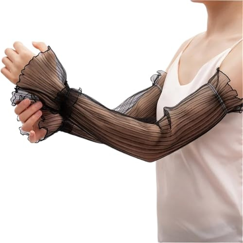 Spitzenhandschuhe Frauen Sexy Spitze Lose Sommer Dünne Eis Seide Fahren Radfahren Sonnenschutz Fingerlose Handschuhe Lange Ärmel Streifen Atmungsaktiv FüR Perfekt Party Outdoor SportaktivitäTen(Color1