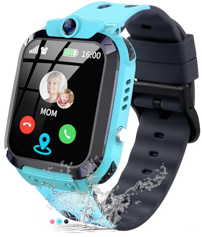 JUBUNRER Montre Connectée Enfant GPS Traceur GPS Enfant Téléphone SOS Chat Vocal Réveil Jeux HD Caméra Modèle de Classe Étanche Montre Enfant Garcon Fille