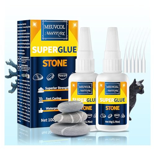 Meuvcol Stone Glue 100g - Marble Glue Heavy Duty For Granite, Artificial Stones, Tile, Indoor & Outdoor | Clear Waterproof Stone Adhesive For Marble Repair & Craft Projects (6 Precision Nozzle)
