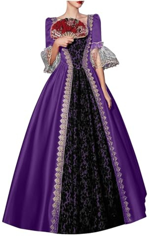 Duohropke - Maxi abito da donna, disponibile in taglie forti, stile gotico/vittoriano/medievale/rinascimentale, vintage, maniche a campana, da principessa, per Halloween, Carnevale, cosplay