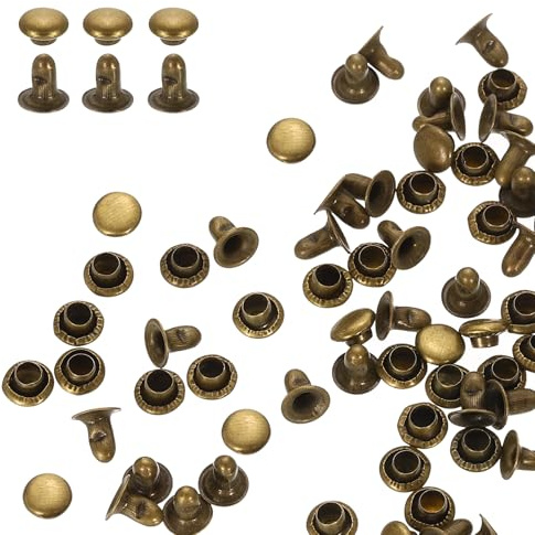 sourcing map 100 Sets Single Cap Rivets 6mm Carbon Steel Round Head Snaps Studs Fasteners Tubular Metal Studs for Leather Craft Repairs Decoration, Bronze
