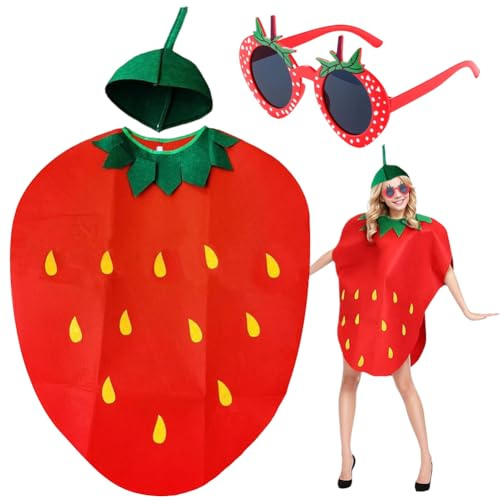JhavexToy Conjunto de Disfraz de Fresa para Adultos y Gafas De Sol De Fresa Juego de 2 piezas, Divertido de Fesa, Disfraz de Fruta Divertida, Adecuado para Adultos para el rol de Halloween