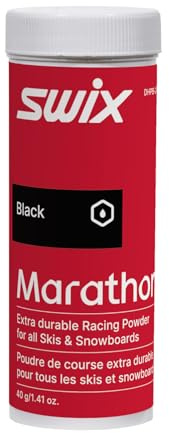 Swix Marathon Black Powder, 40g Skiwachs schwarz Wachs für nassen und schmutzigen Schnee mit schwarzem Additiv. Perfekt für anspruchsvolle Bedingungen und verlängerte Gleitzeit.