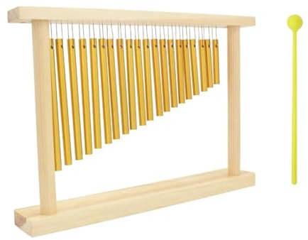 Wind Chime Percussion 20-Tone Wind Chimes with Wooden Frame, Table Standing Percussion Instrument for Adults with Stick(Gold Wind Chimes)