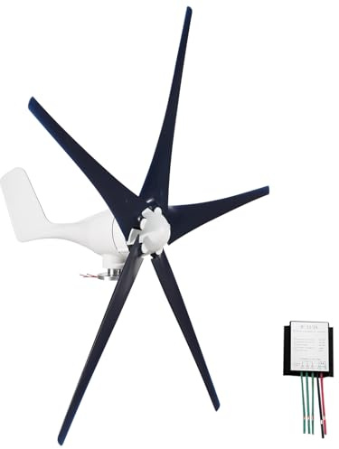 ERYUE Kit de Turbina Aerogeneradora Eficiente, 400W, 12V, 5/6 Aspas para Puestos de Avanzada Energía Renovable, Hoja Negra, Cuerpo Blanco (5 cuchillas)