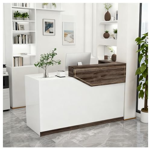 Minimalistiskt mottagningsskrivbord med låsbara lådor och metallhandtag rymligt förvaringsskåp och dörr enkel installation modern receptionsbänk (brun 100 x 45 x 100 cm)