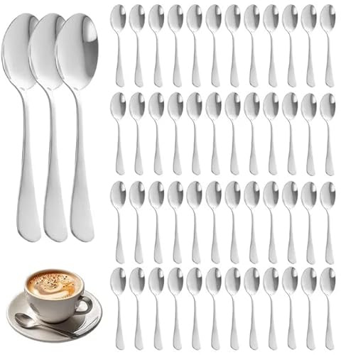 APACALI Teaspoons Set of 48, 20.6cm / 8.1inch Tea Spoons Stainless Steel, Small Coffee Spoon, Dessert Spoons, Latte Spoons for Home, Kitchen, Restaurant, Silver