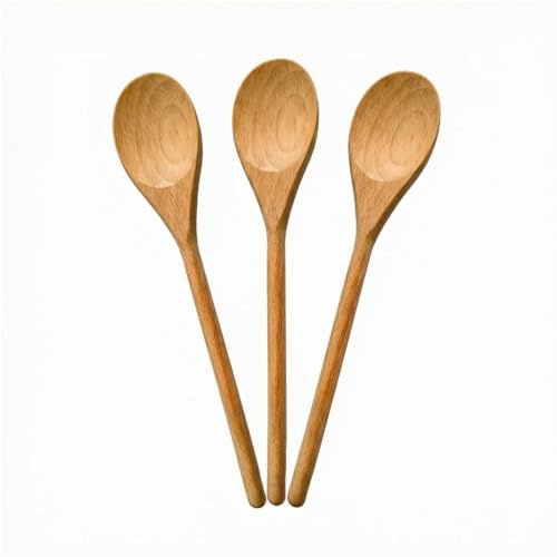Satiskid 3 Pcs Wooden Spoons for Cooking, Natural Wood Long Handle Round Spoons, 6x30cm Heat Resistant Stirring Spoons, Reusable Wooden Kitchen Spoons Practical Wood Spoons Kitchen Utensils