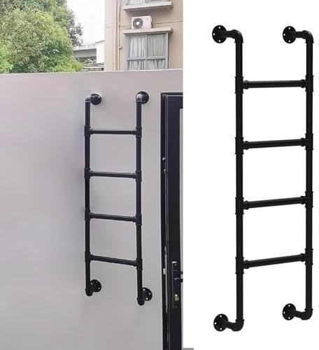 Feuer Fluchtleiter – Sicherheitsgeprüfte Notleiter mit Anti-Rutsch-Sprossen, Wandmontiert & Für Schwere Lasten Bis 330 lbs, Ideal für Mehrfamilienhaus und Dachboden (1.6M,Schwarz)