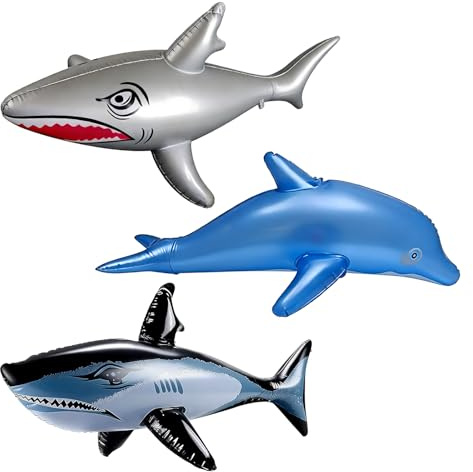 3 Pcs Inflatable Shark, Pool Inflatables For Aquatic Activities, Large Sharks Pool Toys, Inflatable Pool Toys Set With Shark And Dolphin Designs