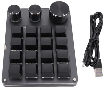 Kelawoly Tastierino Personalizzato, Tastiera Meccanica Programmabile a 16 Tasti con Retroilluminazione a LED a 3 Strati e Manopole in Alluminio, Accessori per Macro di Scelta Rapi (BLACK)