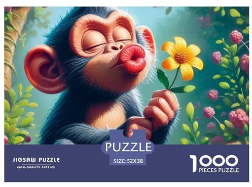 Cute Monkey Flower 1000 Piece Recycled Paper Puzzle -Monkey Flower Tree Garden Puzzles for Adults Gifts Educational Game Challenge Wall Decor52x38cm/1000pcs