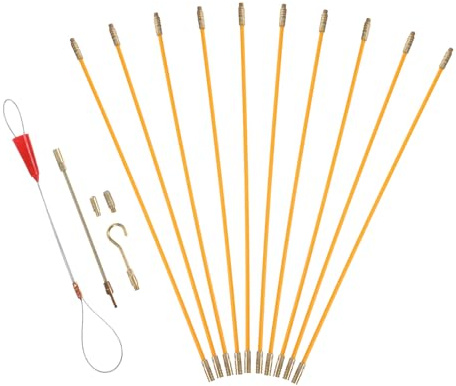 TOPBATHY Kit de Varillas Pasacables de Fibra de Vidrio Herramientas de Pesca de Pared con Cinta de Tirador Accesorio Resistente para Electricistas y Proyectos DIY