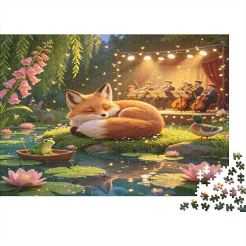 Bosque Zorro Rojo Durmiendo Puzzle de 1000 Piezas Papel para Adultos Estanque Lirio de Agua Jardín Luz Nocturna Puzzle para Toda la Familia Relajación Decoración Regalo Nan