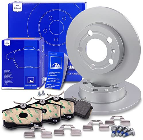 ATE Bremsenset Hinterachse inkl. Bremsscheiben hinten Ø 230 mm voll und Bremsbeläge hinten Kompatibel mit AUDI A2, A3, TT, SEAT IBIZA, LEON, SKODA FABIA OCTAVIA, VW BORA, GOLF, NEW BEETLE, POLO
