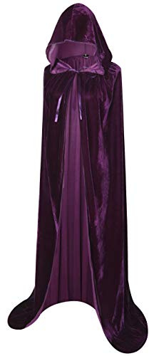 BIGXIAN Longue cape à capuche en velours pour costume de sorcière d'Halloween pour homme et femme, violet, Large