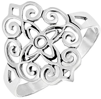 Silverly Anillo de Plata de Ley con Filigrana Floral y Diamante para Mujer | Anillo de Plata 925 con Flor y Volutas en Espiral | Joyería Gótico de Cuadrifolio Estilo Vintage Art Nouveau Años 20