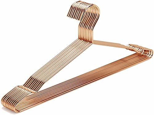 Amber Home 10 Stück 43cm Metall Kleiderbügel, Roségold | Rutschfest, Stange für Hose, Glänzend Eisen Aufhänger für T-Shirt, Hemd, Anzug, Mantel, Kleid, Trägertop