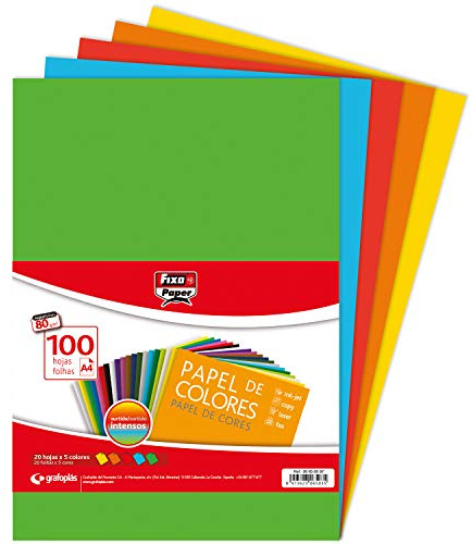 Fixo Paper 650097 Papierpapier, A4, 80 g, verschiedene intensive Farben, 500 Stück, 100 Stück