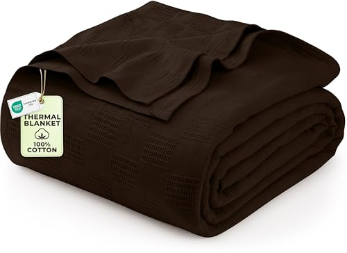 Utopia Bedding Couverture 100% Coton pour Grand lit - 228,6 x 228,6 cm - Couverture Thermique légère, Douce et Respirante pour Toutes Les Saisons - Marron - 350 g/m²