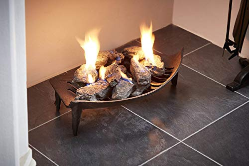 Vintage Decor Cast Iron Fire Grate with Four Legs, Victorian Bowed Front Design for Wood Coal Burning, Uncoated Black Finish, 16 Inch Fireplace Opening