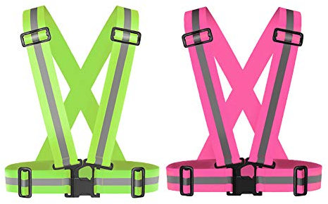 Zhongtou 2 Stück Warnwesten 300m Sichtbarkeit Reflektorweste Elastisch Verstellbar Reflektierende Sicherheitsweste für Damen Herren Kinder Erwachsene Fahrad Motorrad Joggen Laufen Neon Gelb und Rosa
