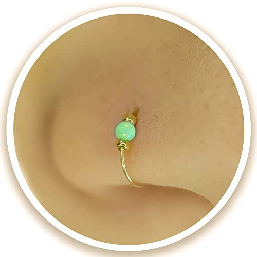 Goldener Nasenring - dünn 24G 7mm Ring 2mm Grün Opal - Gold gefüllt Piercing Schmuck (Grün)