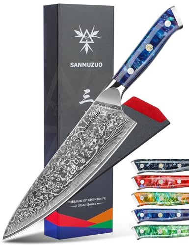 SANMUZUO Chef Knife - 8 inch - Xuan Series - VG10 Damascus Steel Kitchen Knife - Resin Handle (Sapphire Blue)