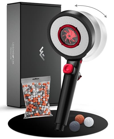 LOBENSWERK Duschkopf Schwarz Matt [3 Funktionen] mit natürlichen Mineralperlen für reines Wasser & Haut | Duschbrause druckerhöhend mit Booster-Modus + Ersatzperlen